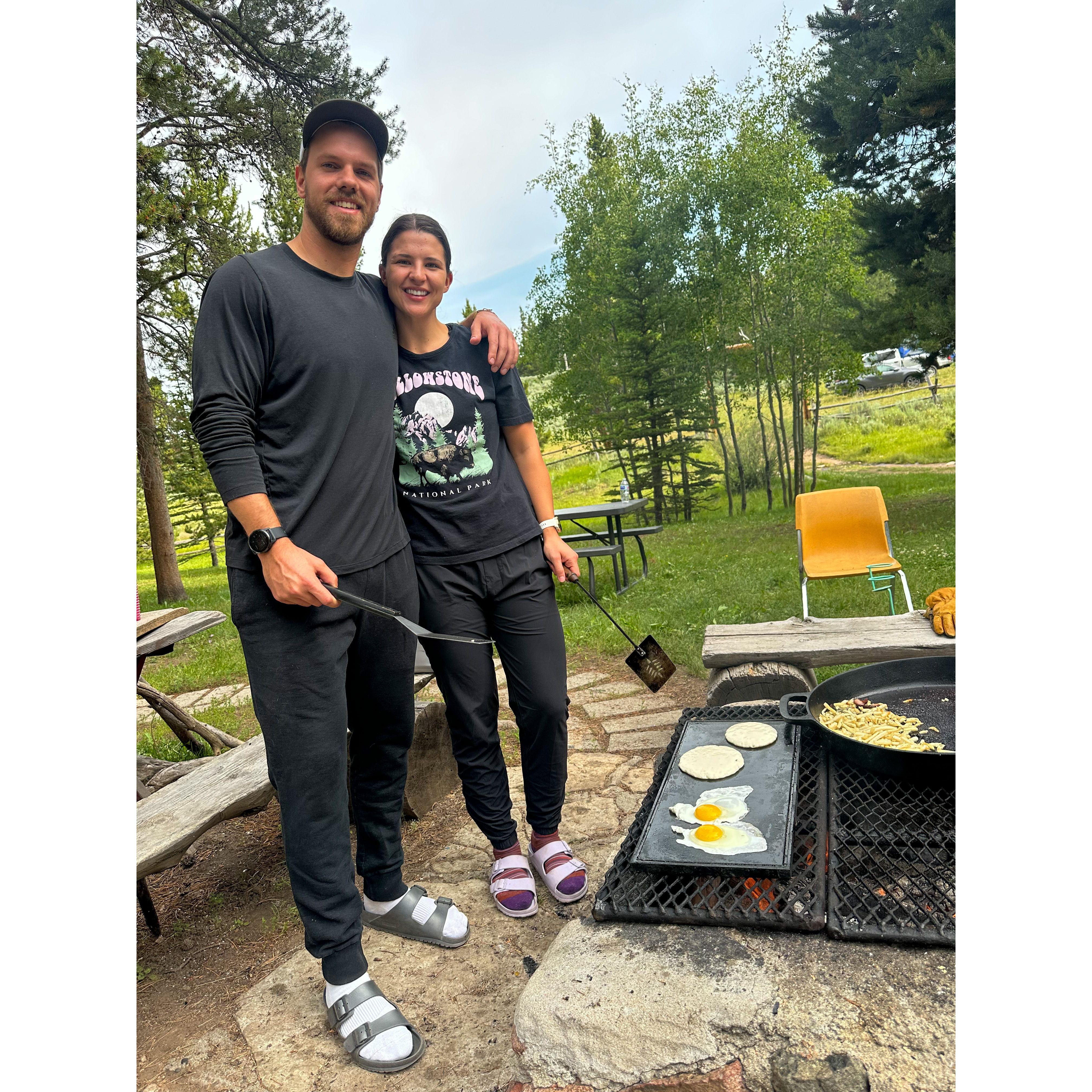 Campfire breakfast at the cabin - Shelby's favorite!