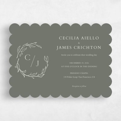 Green Scalloped Wedding Invitation - Everhart Landscape