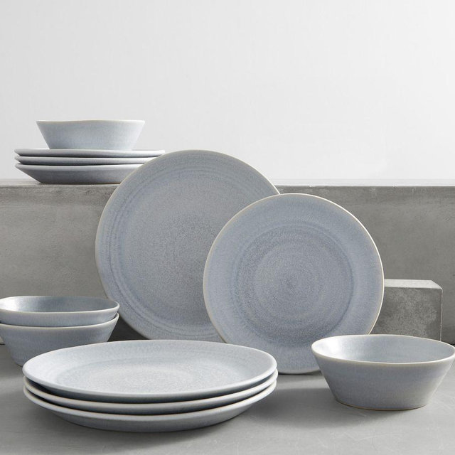 Larkin Stoneware 12-Piece Dinnerware Set - Chambray Blue