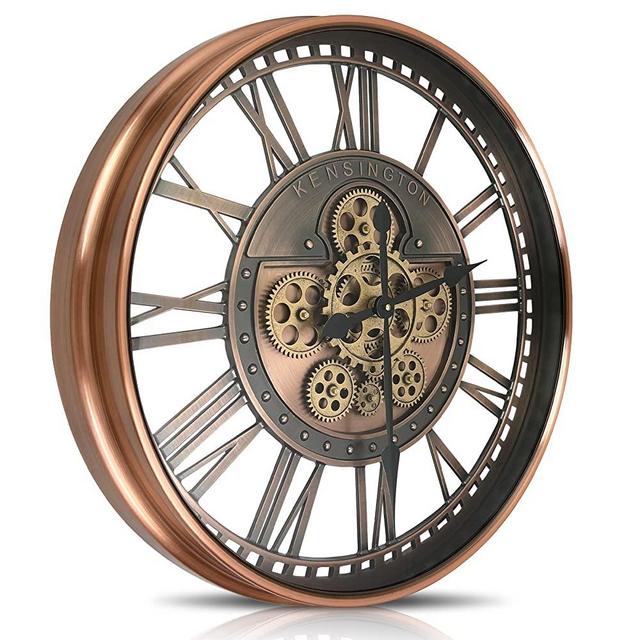 DORBOKER Real Moving Gears Wall Clock Large Modern Metal Clocks for Living Room Decor, Industrial Steampunk Unique Vintage Rustic Decorative Clock for Home Farmhouse Office, 21 Inch,Red Copper Roman