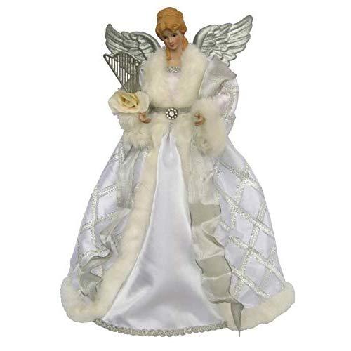 Santa's Workshop Silver and White Angel Tree Topper, 16" Tall