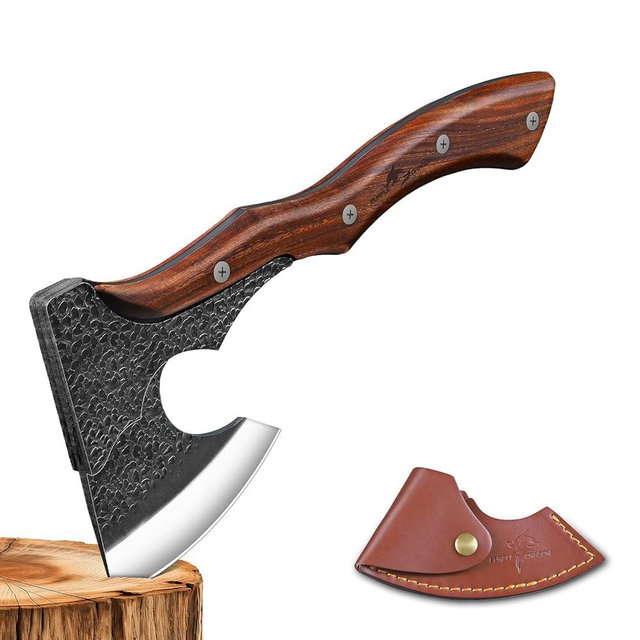 Purple Dragon Camping Hatchet Axe with Sheath - 14" Hand Forged Survival Hatchet for Wood Chopping, Splitting & Carving, Bushcraft Axe for Outdoor & Garden Work with Full Tang Wood Handle, Men's Gift