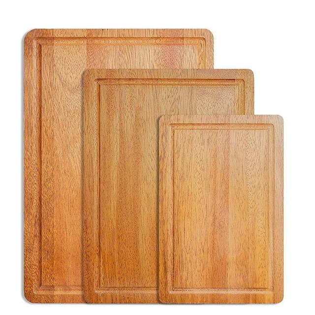 Acacia Wooden Cutting Board (Set of 3) for Kitchen Extra Large Chopping Board for Meat Bread Vegetables Cheese Fruits Thick Wooden Charcuterie Serving Board Tray with Deep Juice Grip Grooves