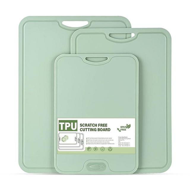 TPU Cutting Boards for Kitchen, Chopping Board Set of 3, Non Slip Cutting Boards with Juice Groove, Knife Mark Resistant Chopping Mat, BPA Free, Dishwasher Safe, Space Saving Camping Cutting Board