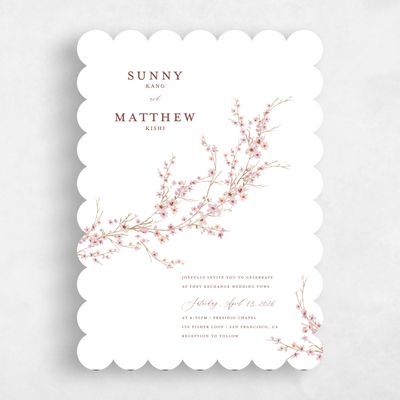 White Scalloped Wedding Invitation - Sakura Portrait