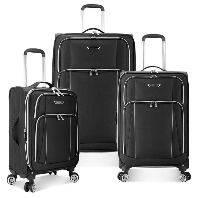 Traveler's Choice Lares Softside Expandable Luggage with Spinner Wheels, Black, 3 Piece Luggage Set