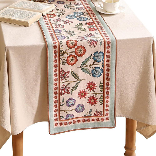 bilin gaier Decorative Linen Small Table Runner 63 Inches Long,Green Floral Rustic Fall Runner for Table Decor Tabletop Table Runners for Kitchen,Dining,Party,Home,Christmas,12"*63"