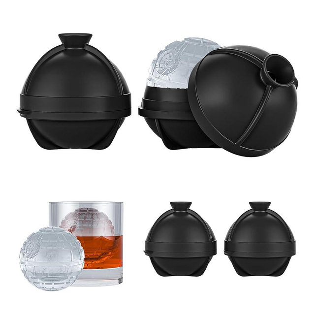 Bongpuda 4 PCS 3D Death Star Ball Ice Cube Molds,Silicone Ice Molds Fun Shapes Star ‌Warfare Gifts For Men,2.5"Round Whiskey Ice Cube Tray,For Chilled Cocktails Whiskey Bourbon Brandy