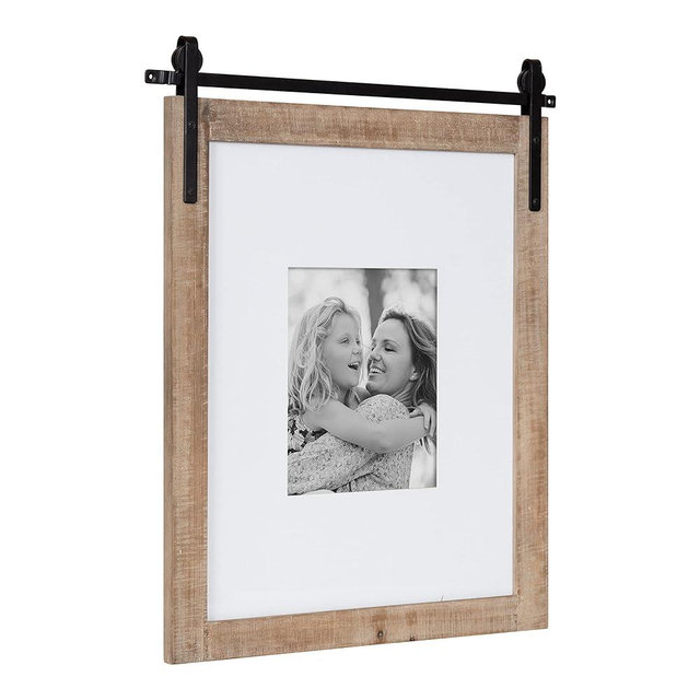 Kate and Laurel Cates Farmhouse Wooden Picture Frame, 21x26 Matted to (1) 8x10, Rustic Natural Brown, Photograph Frame Fitting One 8x10 Image with Barn Door-Inspired Design