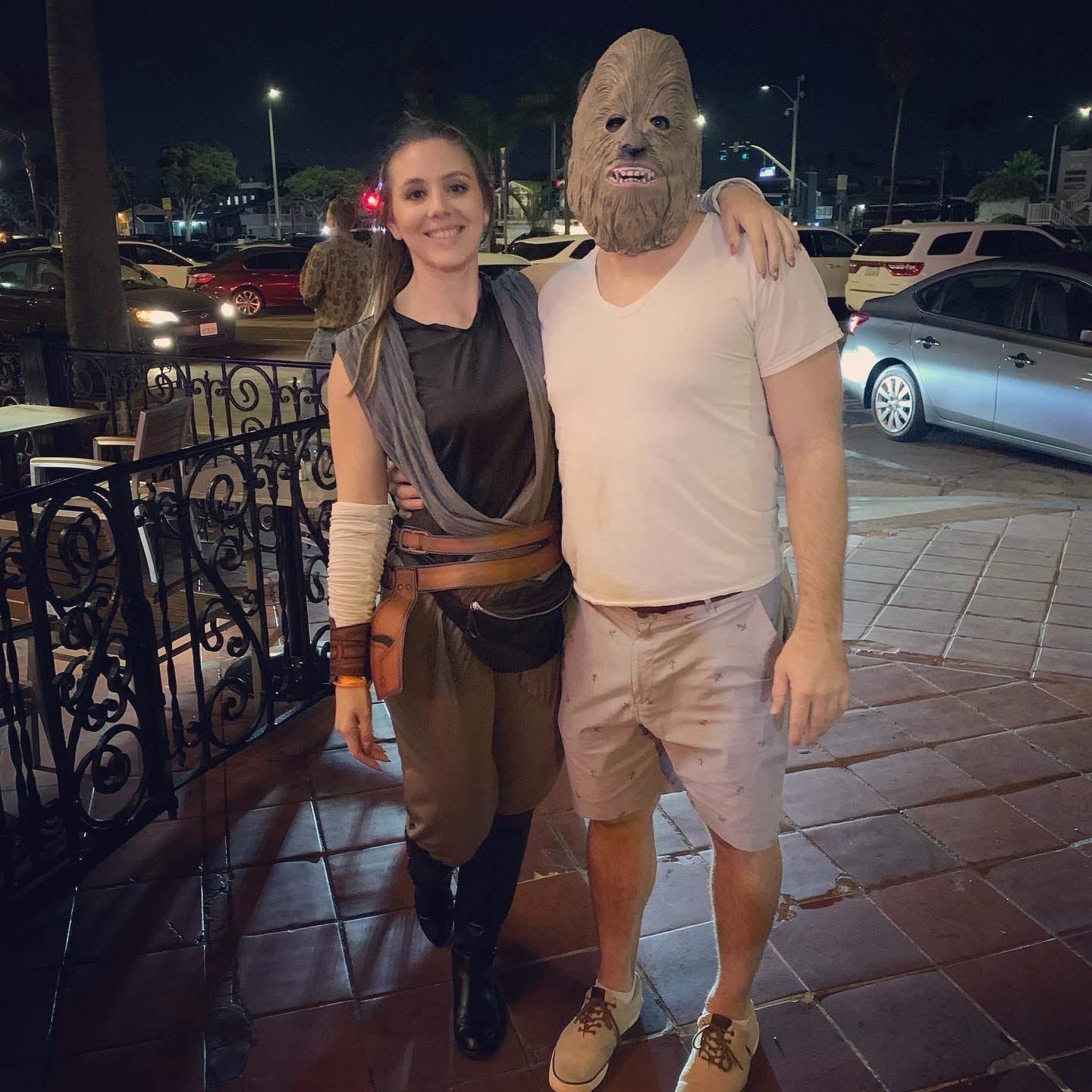 As Rey and Chewbacca for Halloween