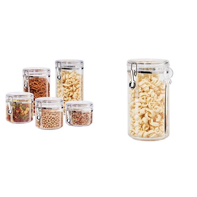 Oggi 5pc Clear Canister Set with Clamp Lids Airtight Containers in Sizes, Clear & Clear Canister Food Storage Container, 72 Ounce