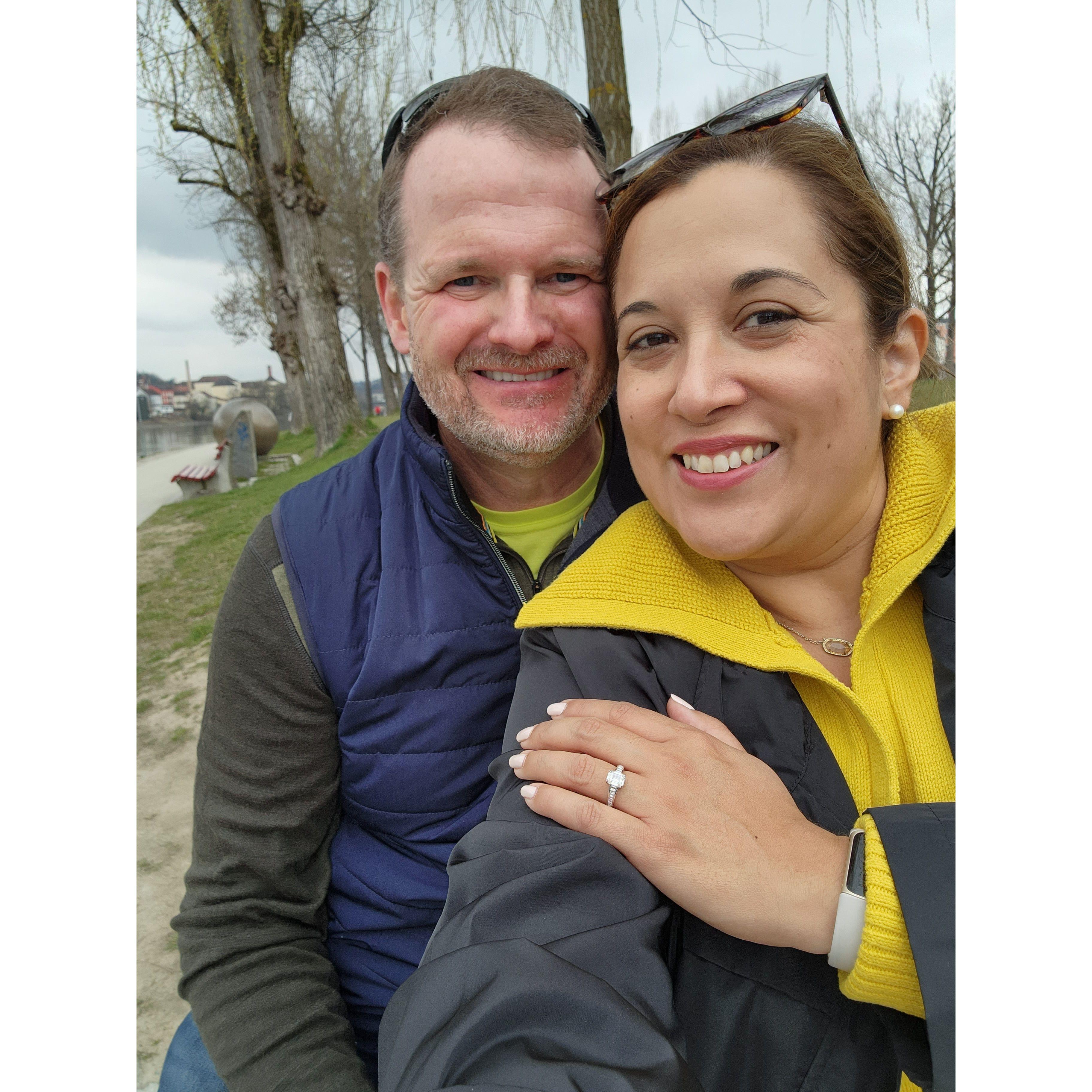 Minutes after we got engaged in Passau, Germany.