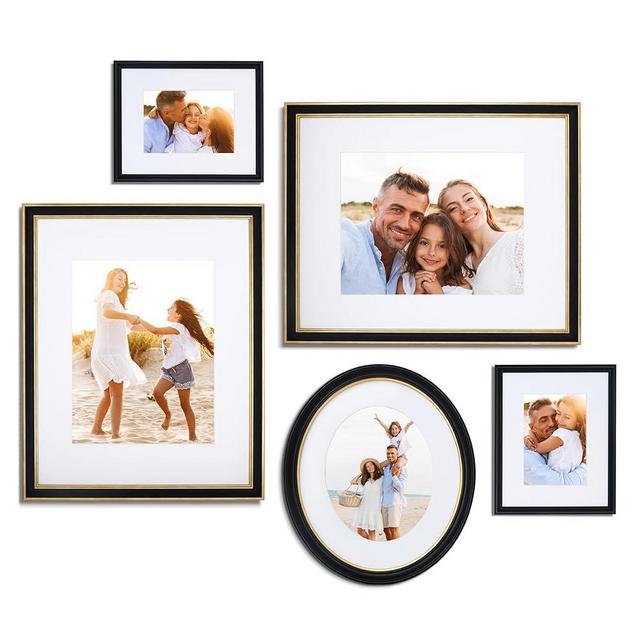 Camden Reed Mixed Gallery Wall Frame Set, (2) 16x20 Inch, (1) 11x14 Inch, and (2) 8x10 Inch, 5 Piece, Black/Gold with Oval