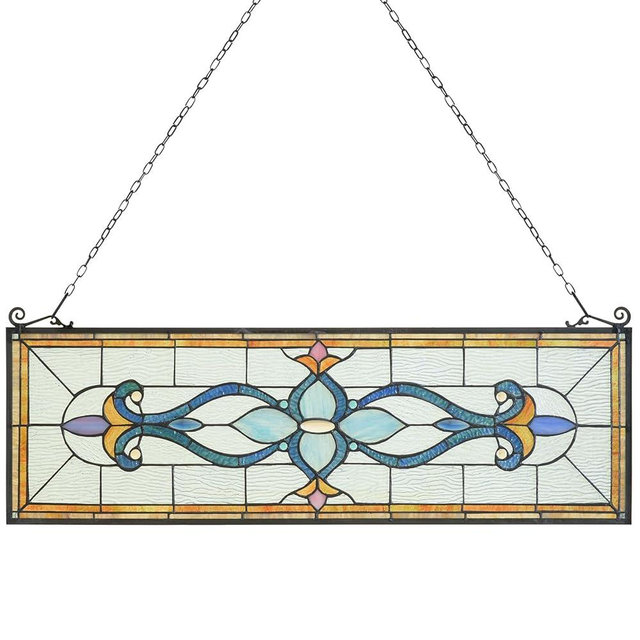Capulina Large Horizontal Stained Glass Window Panels Hangings Tiffany Style Traditional Art Handcrafts for Home Decor and Gifts