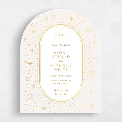Beige Arch Wedding Save the Date - Heron Portrait Foil