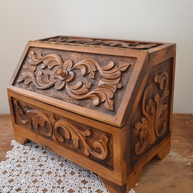 Walnut Carved Bread Box
