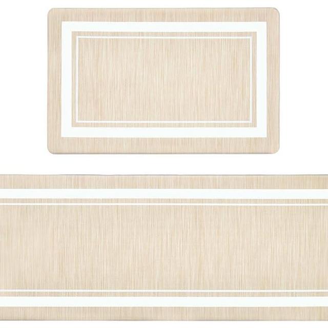 OnesCosy Anti Fatigue Kitchen Mat Set of 2, Kitchen Floor Mat, Cushioned Rug, Non Slip Comfort Memory Foam Mat for Standing, Sink, Stove, Beige Border, 17.3"x27.6"+17.3"x47.2"