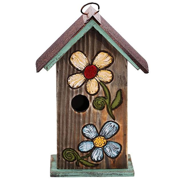 CEDAR HOME Hanging Bird House Outdoor Garden Patio Decorative Resin Pet Cottage Carved Bouquet Wooden Birdhouse, Brown