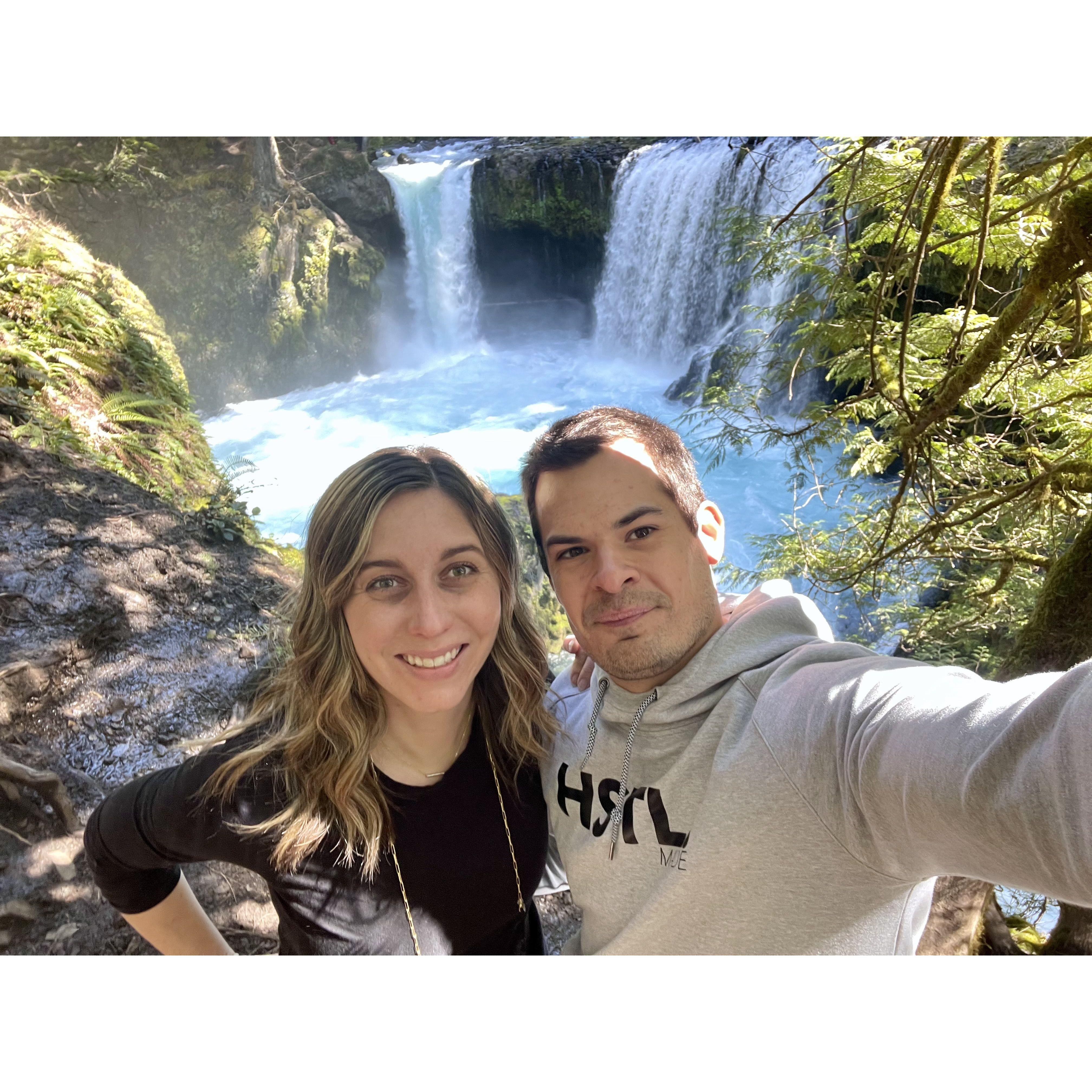Our first picture together - Spirit Falls in Washington.