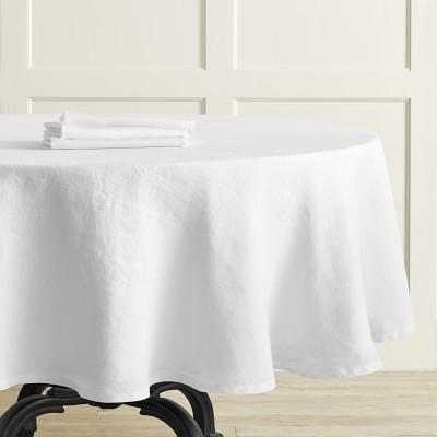 Washed Linen Tablecloth Round, 90", White