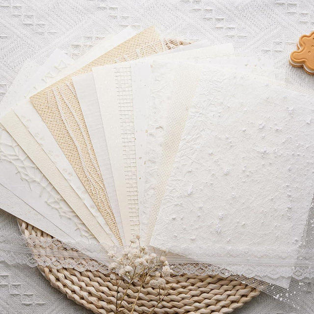 LewuwoPoing 15Pcs Handmade Scrapbook Art Paper Craft Textured Paper Colorful A5 sheet Mesh Special Paper Mix for Scrapbooking Junk Journal Journaling Supplies DIY Materials,5.8x8.2 inches (White)