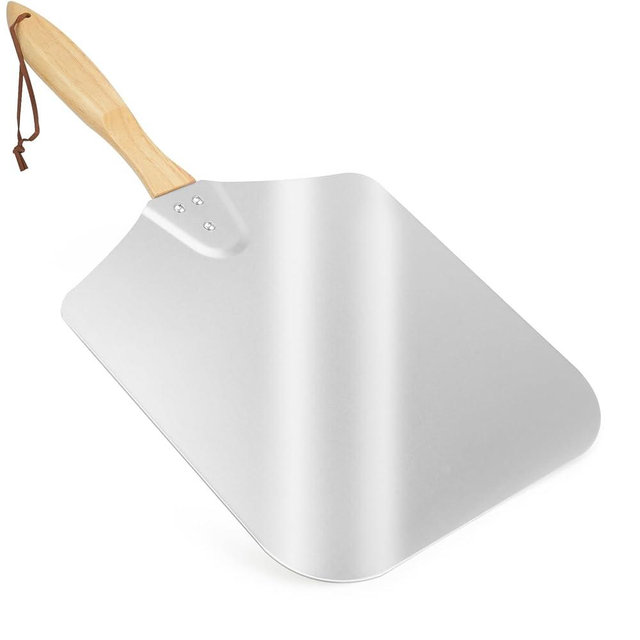 Skyflame Kitchen Supply Aluminum Pizza Peel with Wooden Handle 14-Inch x 16-Inch, Large Pizza Paddle for Baking Homemade Pizza Bread