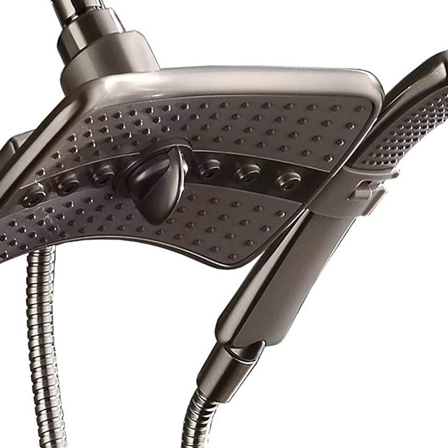 BRIGHT SHOWERS Shower Head Combo with Two Spray Setting Fixed Shower Head and Two Spray Settings Handheld Shower Head with Grey Face, Brushed Nickel