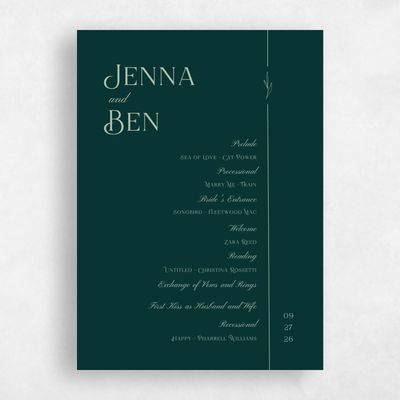 Dark Emerald, Green Wedding Program - Hartington