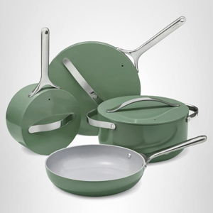 Caraway Non-stick Ceramic Cookware Set (12 Piece) Pots, Pans, Lids and Kitchen Storage - PFAS & PFOA Free - Oven Safe Pan Set & Compatible with All Stovetops - Sage