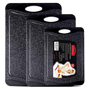 SUNPOLLO Extra Large Cutting Board (3-Piece Set), Plastic Kitchen Chopping Board with Juice Groove - Marble Appearance, Non Slip, BPA Free, Dishwasher Safe and Larger Thicker Boards
