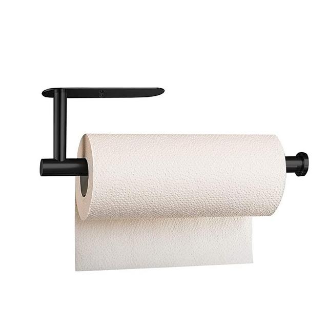Paper Towel Holder Under Cabinet - SUS304 Matt Black Sticky Paper Towel Roll Holder Wall Mounted Horizontal or Vertical for Kitchen Bathroom RV Farmhouse -13Inches