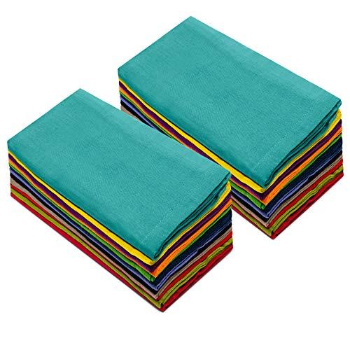 Cotton Craft - Dinner Napkins - Multi- 24 Pack - Pure 100% Cotton - 20x20 Oversized - Set contains each Magenta, Lime, Ming Red, Stone, Black, Lavender, Grape, Orange, Teal, Navy, Mustard & Leaf