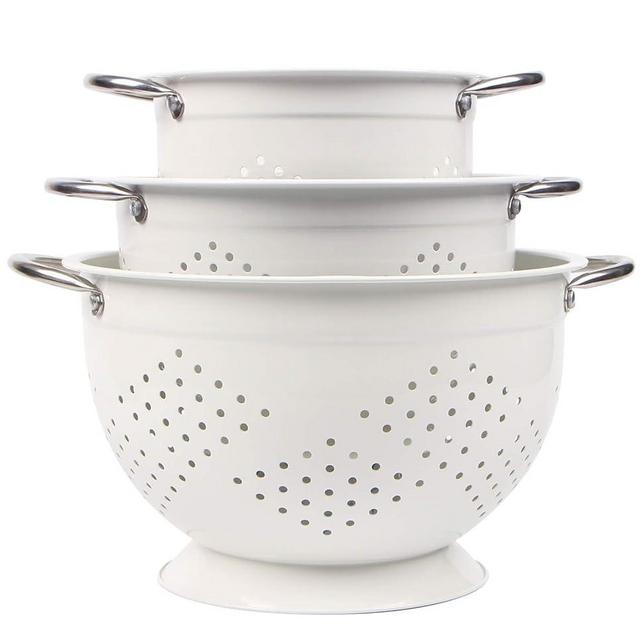 Rorence Powder Coated Steel Colanders: 1.5 Quart 3 Quart & 5 Quart Set of 3 - White