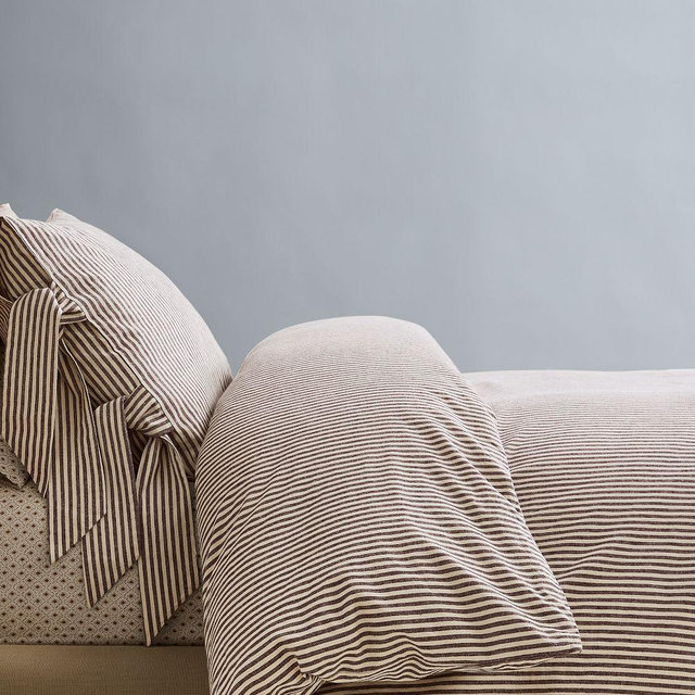 Pierce & Ward Cotton Linen Stripe Tie Duvet, King/Cal. King, Brown