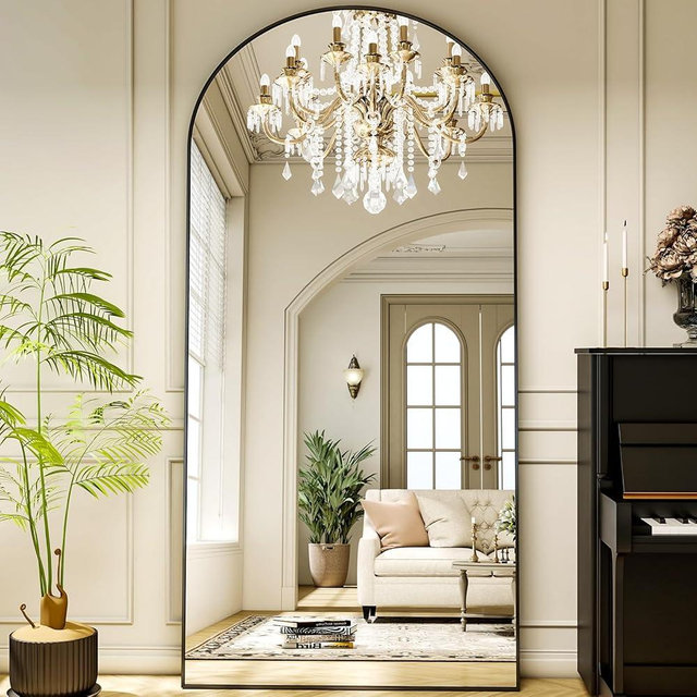 XRAMFY 78"x38" Arched Full Length Mirror Floor Mirrors with Aluminum Alloy Frame Free-Standing Wall Mounted Floor Mirrors or Large Dressing Mirror, Black Mirror Full Length