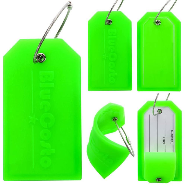 BlueCosto 5X Bright Green Big Luggage Tags for suitcases Travel Suitcase Tag w/Privacy Covers