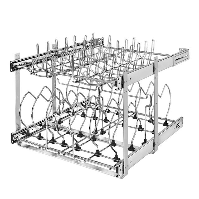 Rev-A-Shelf 5CW2-2122-CR 21 Inch 2 Tier Adjustable Heavy Duty Wire Pull Out Kitchen Cabinet Organizer for Pots, Pans, and Lid Cookware, Chrome