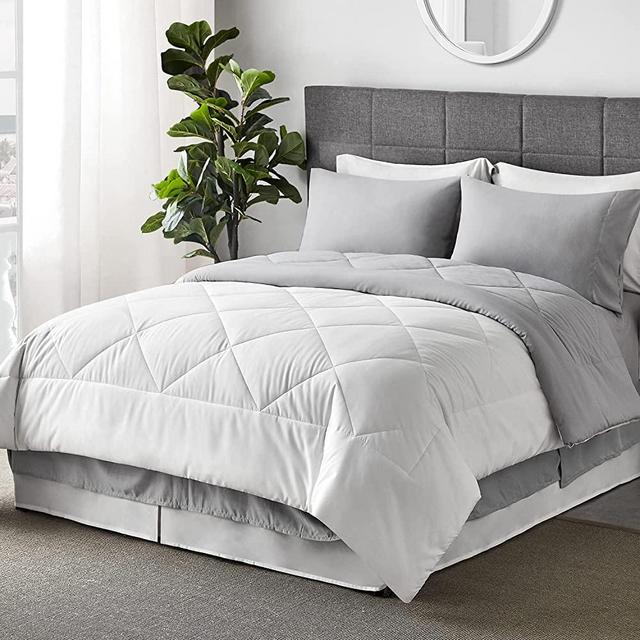 Bedsure White Queen Bed in A Bag - 8 Pieces Reversible Bedding Sets, Bed Sets Queen with Comforter and Sheets, Bedding Comforter Sets