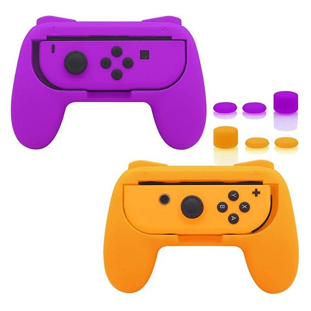 FastSnail Grips Compatible with Nintendo Switch Joy-Con, Wear-Resistant Handle Kit Compatible with Switch Joy Cons Controllers with 6 Thumb Grips, 2 Pack(Orange and Purple)