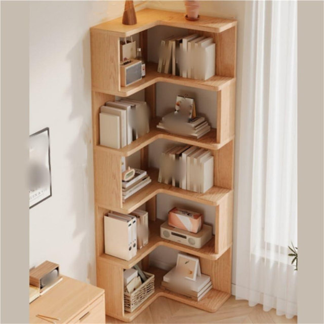 Tznyqveb Corner Bookshelf, Multi-Layer Shelf, Solid Wood Floor-Standing Bookcase, Wall Bookshelf, Suitable for Living Room, Bedroom and Study(23.6 * 23.6 * 63.8in)