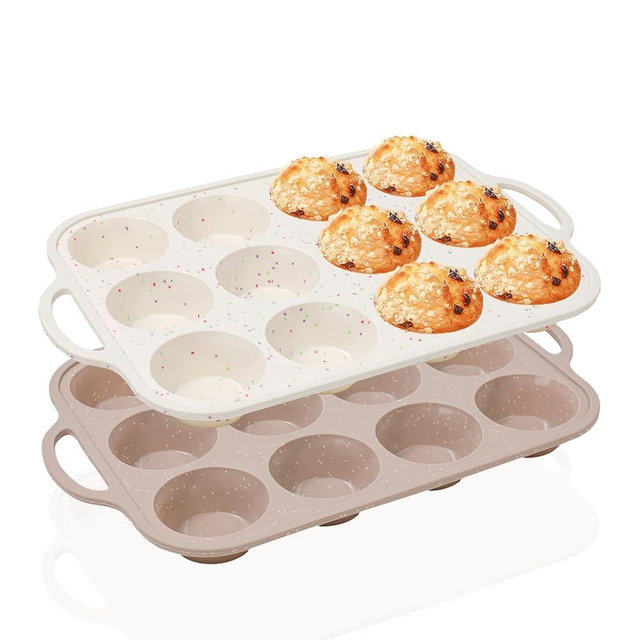 Vinino 2Pack Silicone Muffin Pans for Baking with Metal Reinforced Frame, 12 Cups Regular Size Nonstick Silicone Cupcake Pan, BPA Free Oven Dishwasher Safe Baking Mold for Muffins Cupcakes