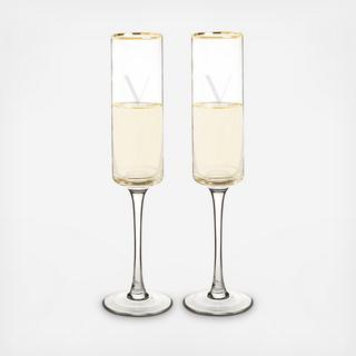 Personalized Gold Rim Champagne Flute, Set of 2