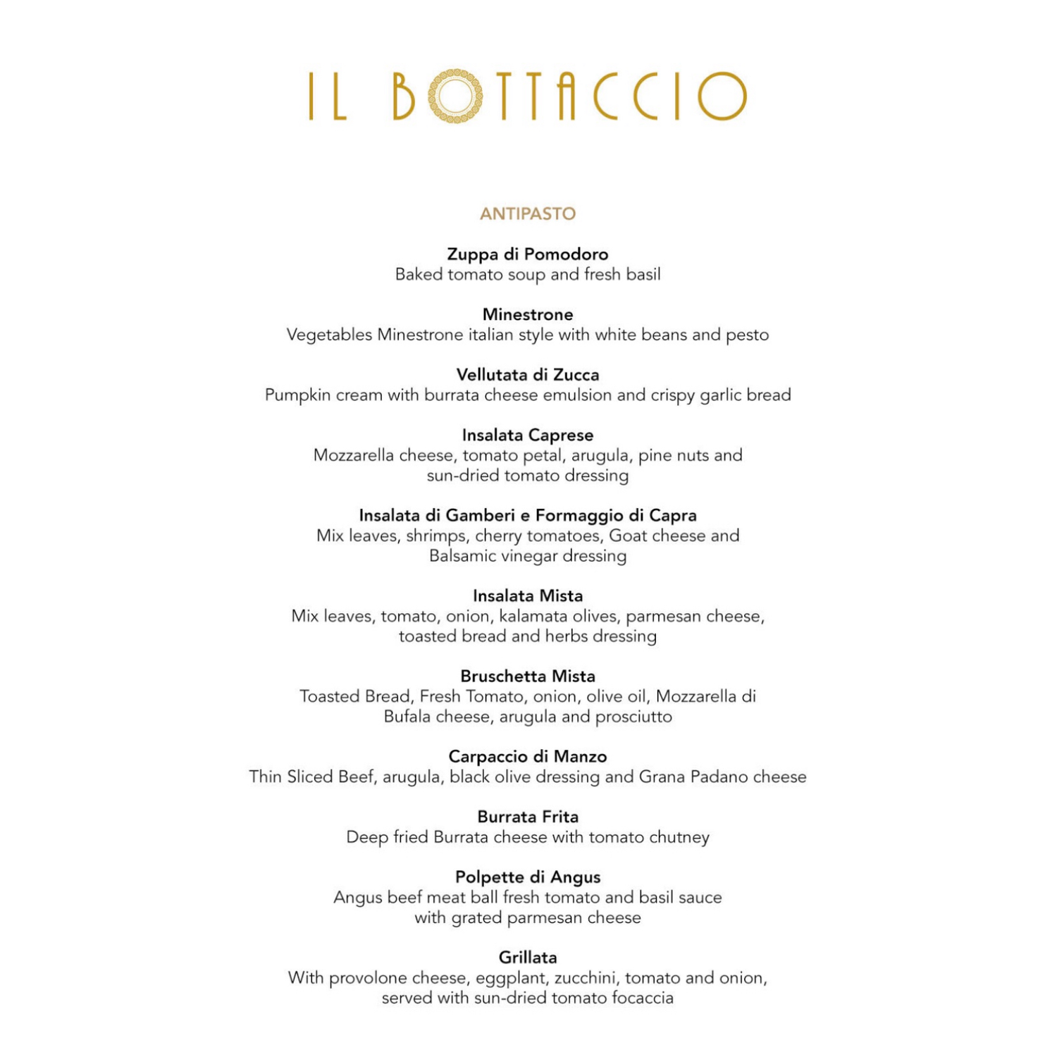 Italian Menu
