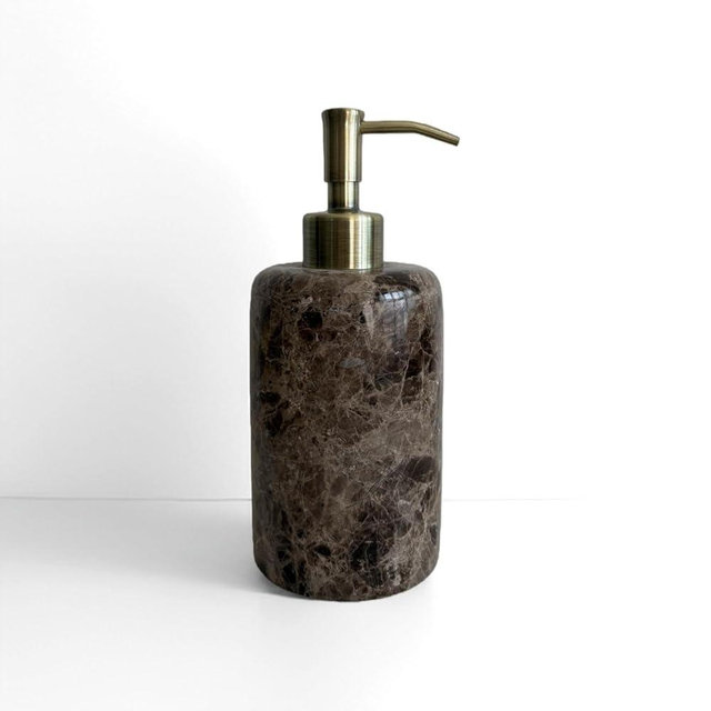 Natural Marble Vintage Stone Refillable Bathroom Liquid Dispenser 165ml Lotions Soap Container Stainless Steel Pump Head (Coffee Net)