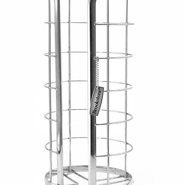 Brookstone Chrome Toilet Paper Holder, Freestanding Bathroom Tissue Organizer, Minimal Storage Solution, Stylish Design, Holds Up to 3 Extra Large Rolls