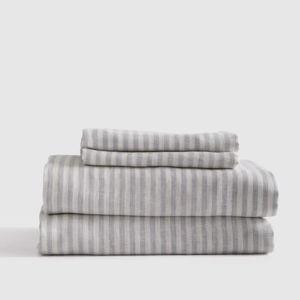European Linen Stripe Sheet Set | Quince in Mist/White Stripe