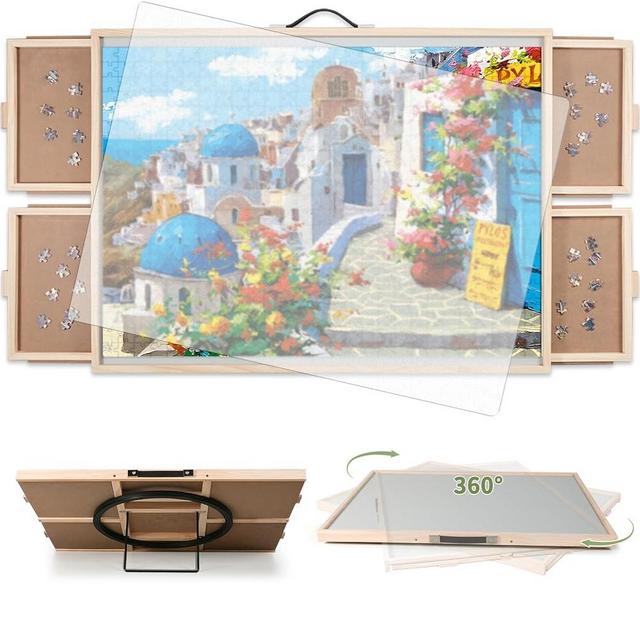 BuilderButler 2-in-1 Tilting & Rotating Puzzle Board for Puzzle Enthusiasts,Portable Puzzle Table with 4 Drawers Cover,35.2" x 26.2" for 1500 Pieces