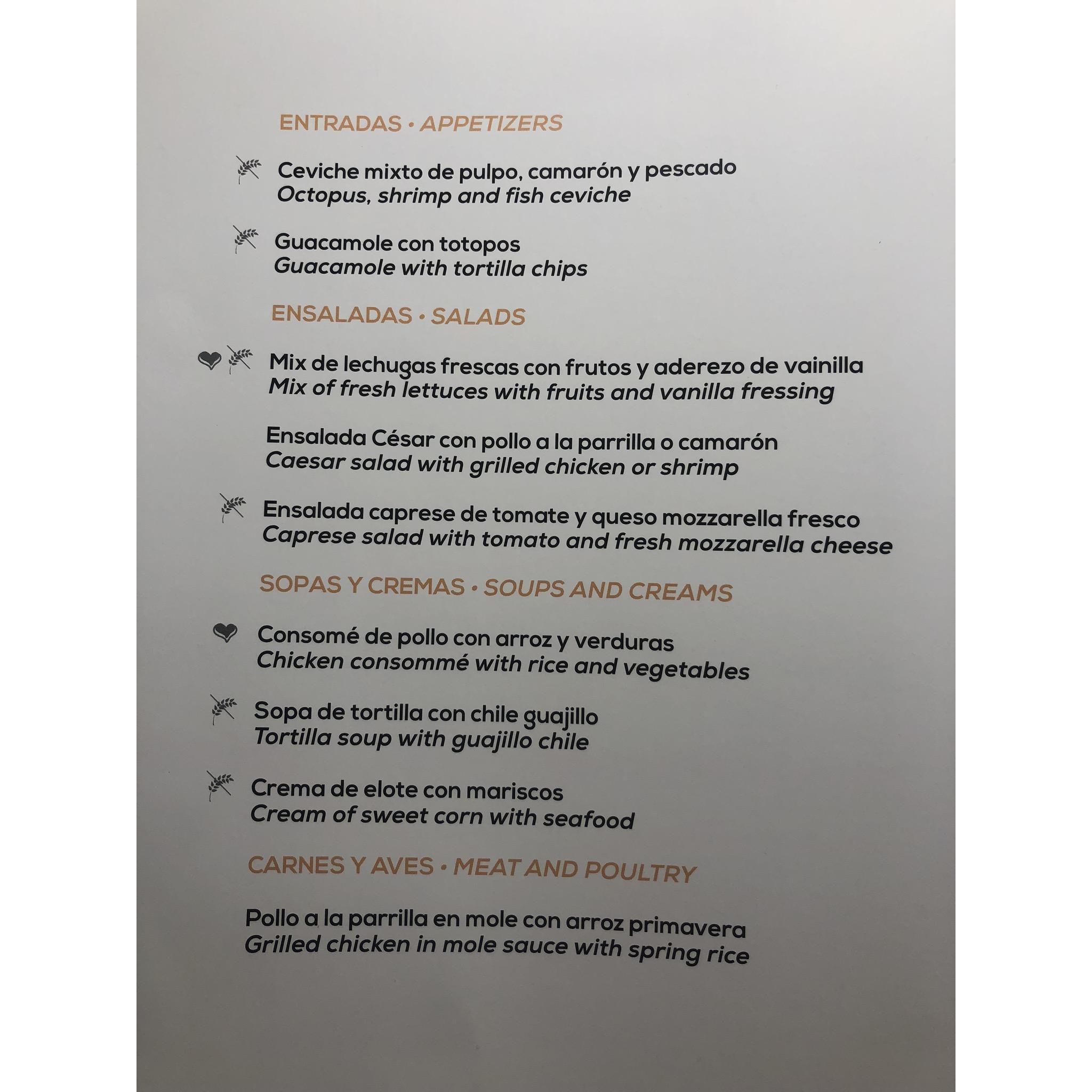 Lunch and dinner room service menu