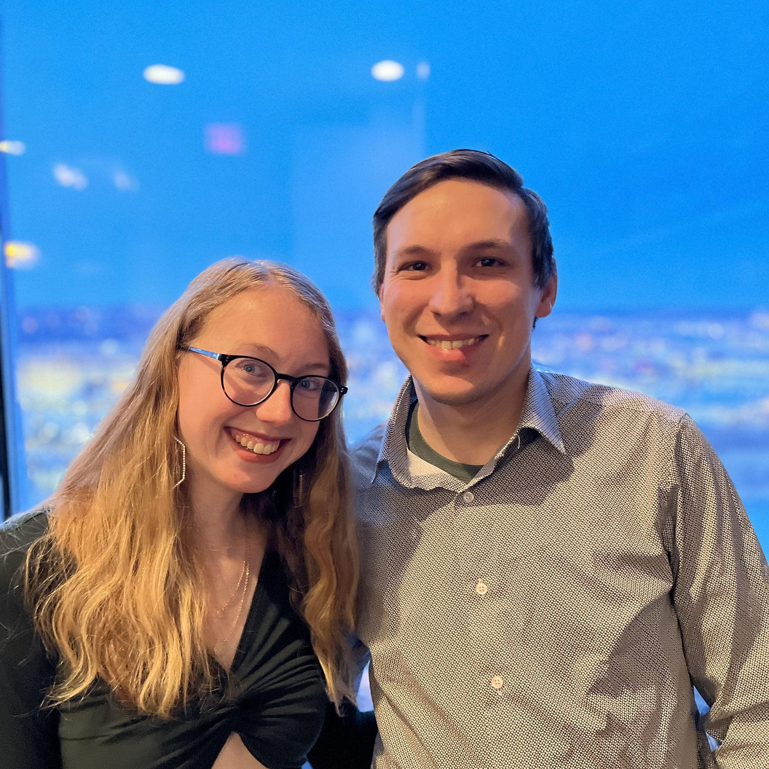 Mike and Kennedy celebrating their 3rd anniversary in February 2023 in downtown Pittsburgh at a restaurant on Mount Washington overlooking the city!