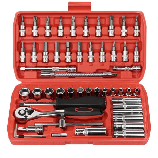 Egofine 53 Pieces 1/4 inch Drive Socket Ratchet Wrench Set with 72 Tooth Reversible Ratchet, with Bit Socket Set and Extension Bar for Auto Repairing and Household, with Storage Case